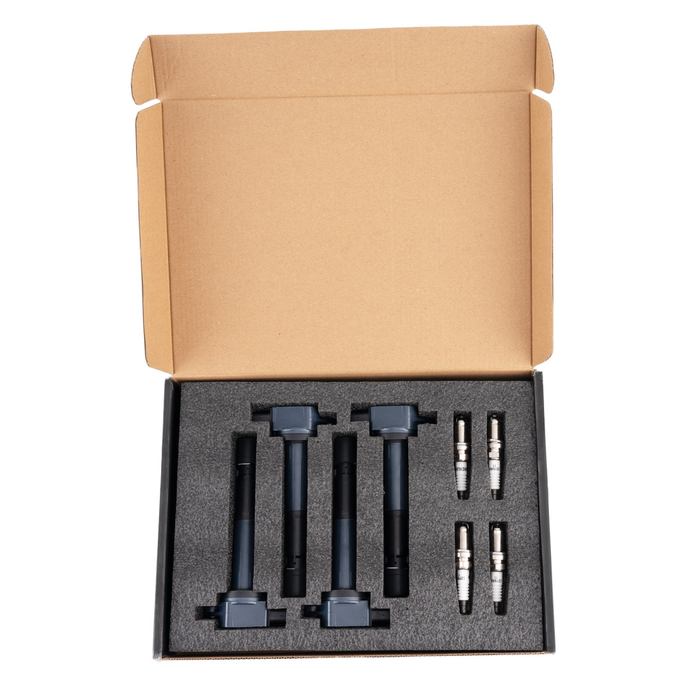 4 Ignition Coils + Spark Plugs compatible for Acura TSX 2.4L L4 2004-2008 UF417 6994 Black
