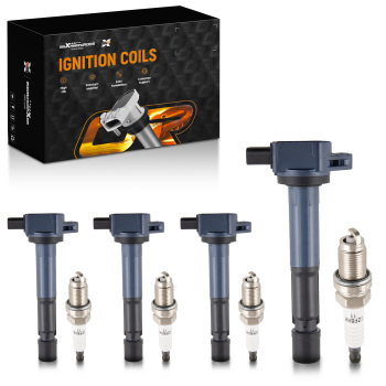 4 Ignition Coils + Spark Plugs compatible for Acura TSX 2.4L L4 2004-2008 UF417 6994 Black