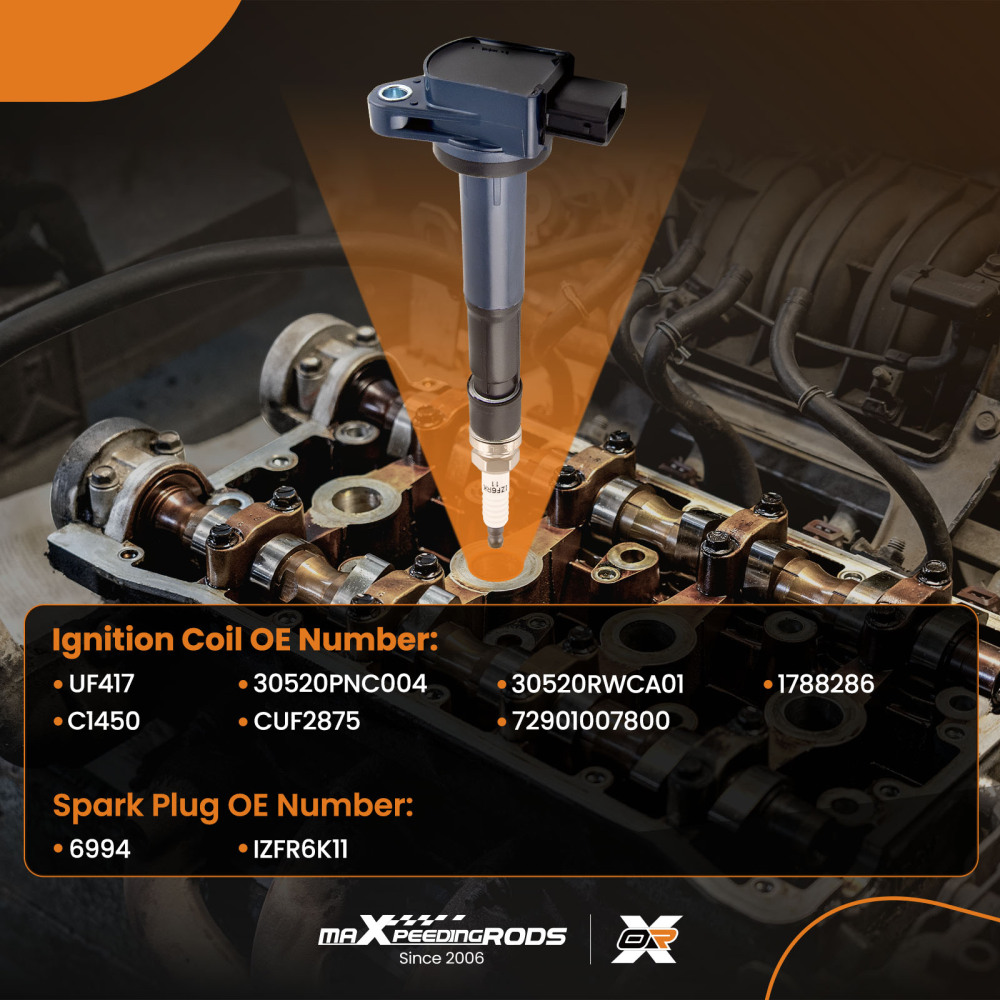 4 Ignition Coils + Spark Plugs compatible for Acura TSX 2.4L L4 2004-2008 UF417 6994 Black