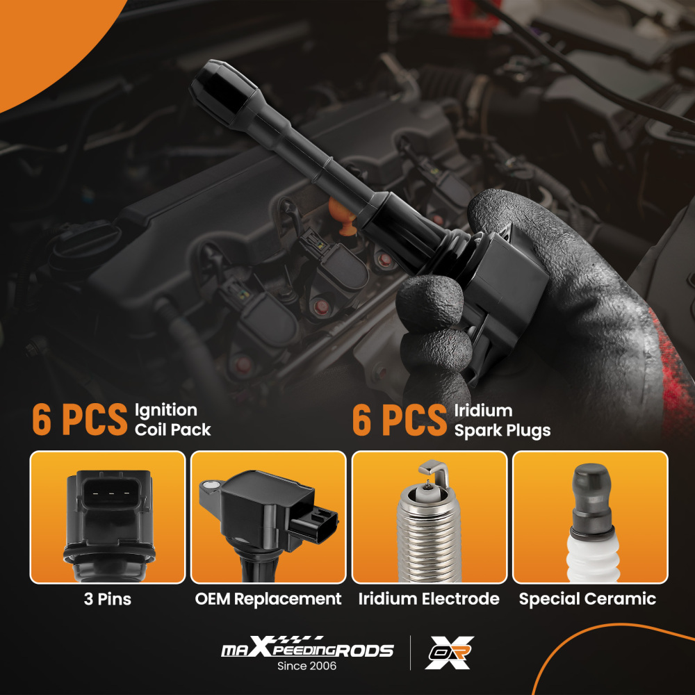 6 Ignition Coil + Spark Plugs compatible for Nissan 370Z compatible for Infiniti EX37 FX37 3.7L V6 UF617