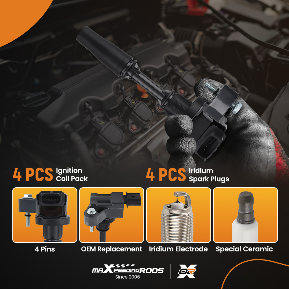 4 Ignition Coils + Spark Plugs compatible for Buick Cadillac Chevrolet GMC L4 2.0L UF680
