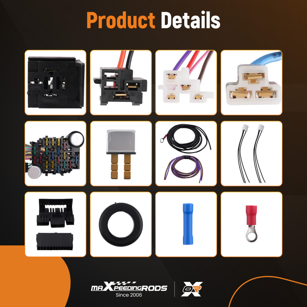 Wiring Harness 21 Circuit pre-wired 17 Fuses UNIVERSAL Hot Rod Extra long Wire