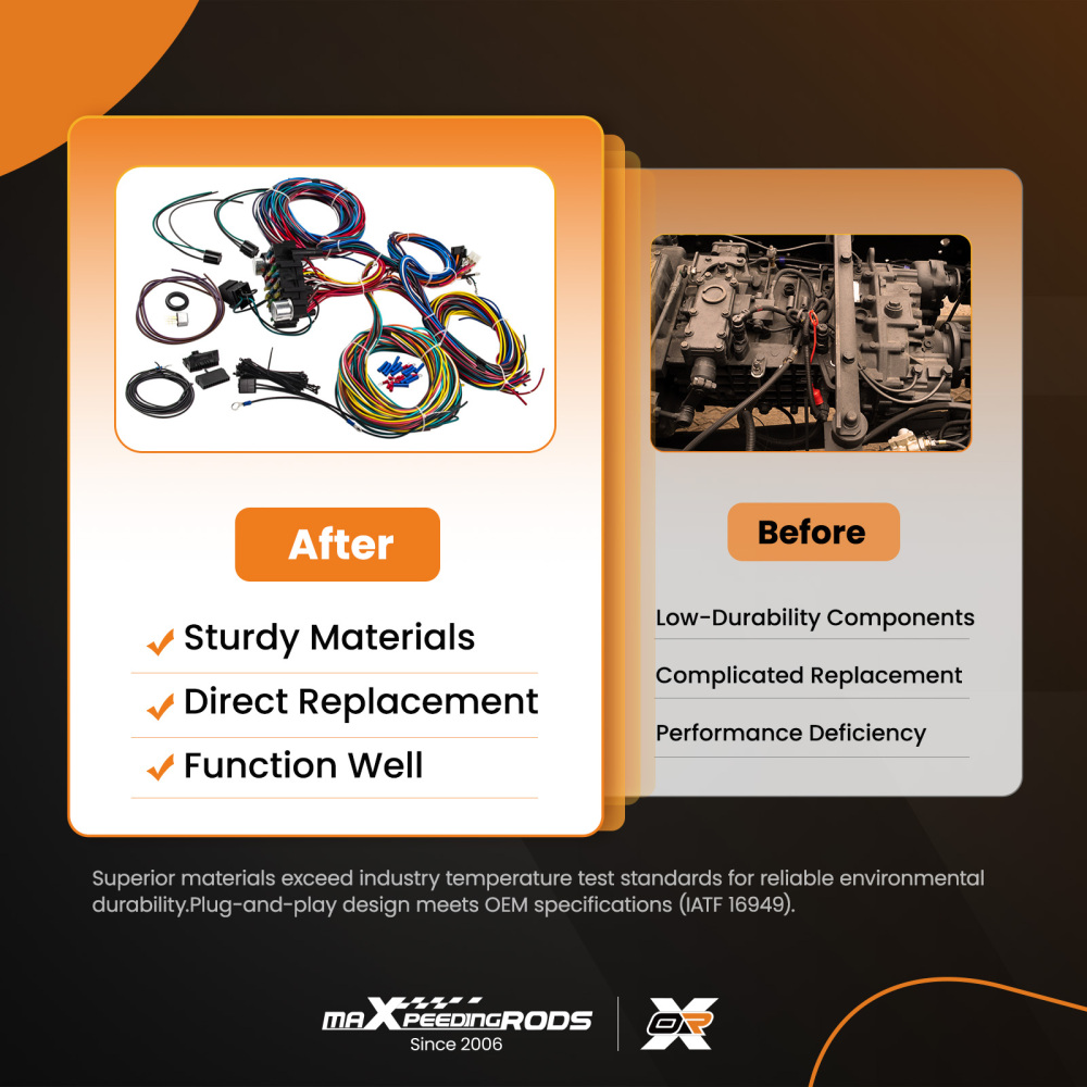 Wiring Harness 21 Circuit pre-wired 17 Fuses UNIVERSAL Hot Rod Extra long Wire