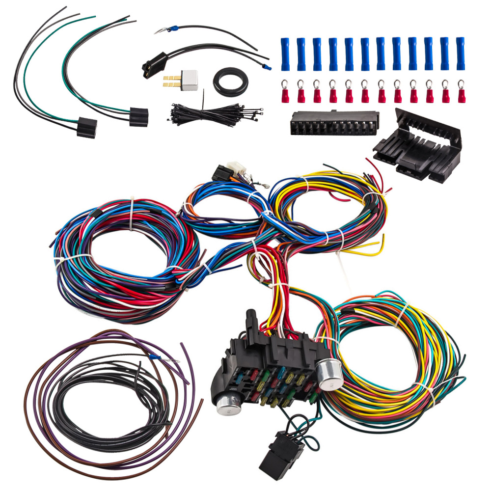 21 Circuit Wiring Harness compatible for CHEVY compatible for FORD Hotrod UNIVERSAL Extra long Wires