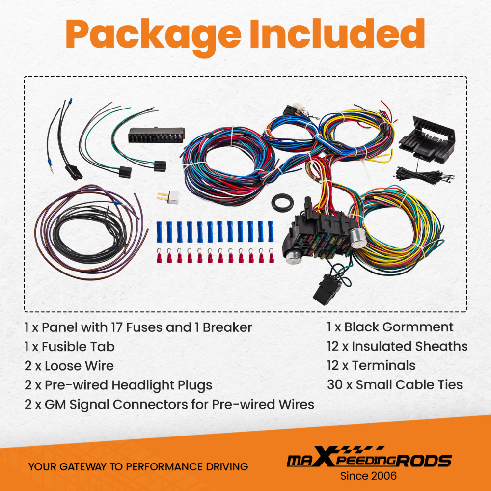21 Circuit Wiring Harness compatible for CHEVY compatible for FORD Hotrod UNIVERSAL Extra long Wires