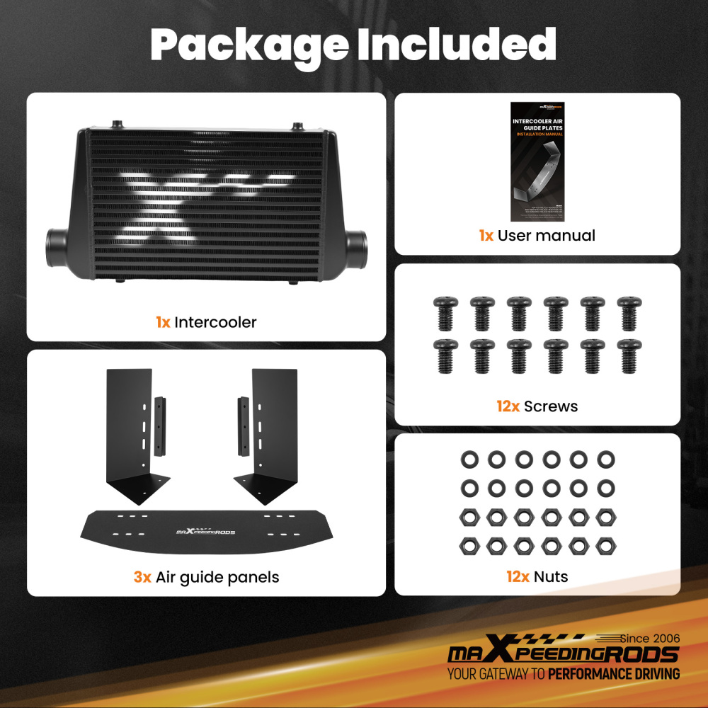 Universal Intercooler 450x300x76mm Core With Air Guide Plates Kit 63.5mm