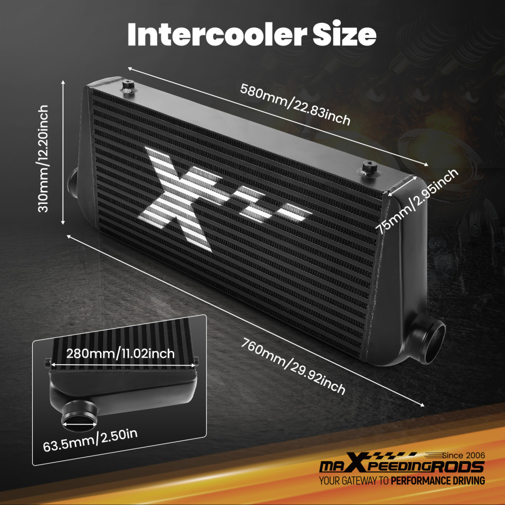 Universal Intercooler 580x280x75mm Core With Air Guide Plates Kit 63.5mm