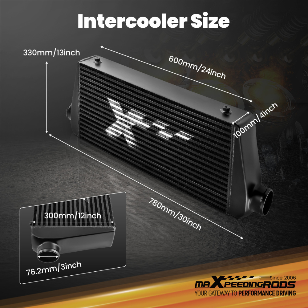 Universal Intercooler 600x300x100mm Core W/ Air Guide Plates Kit 76.2mm Ports