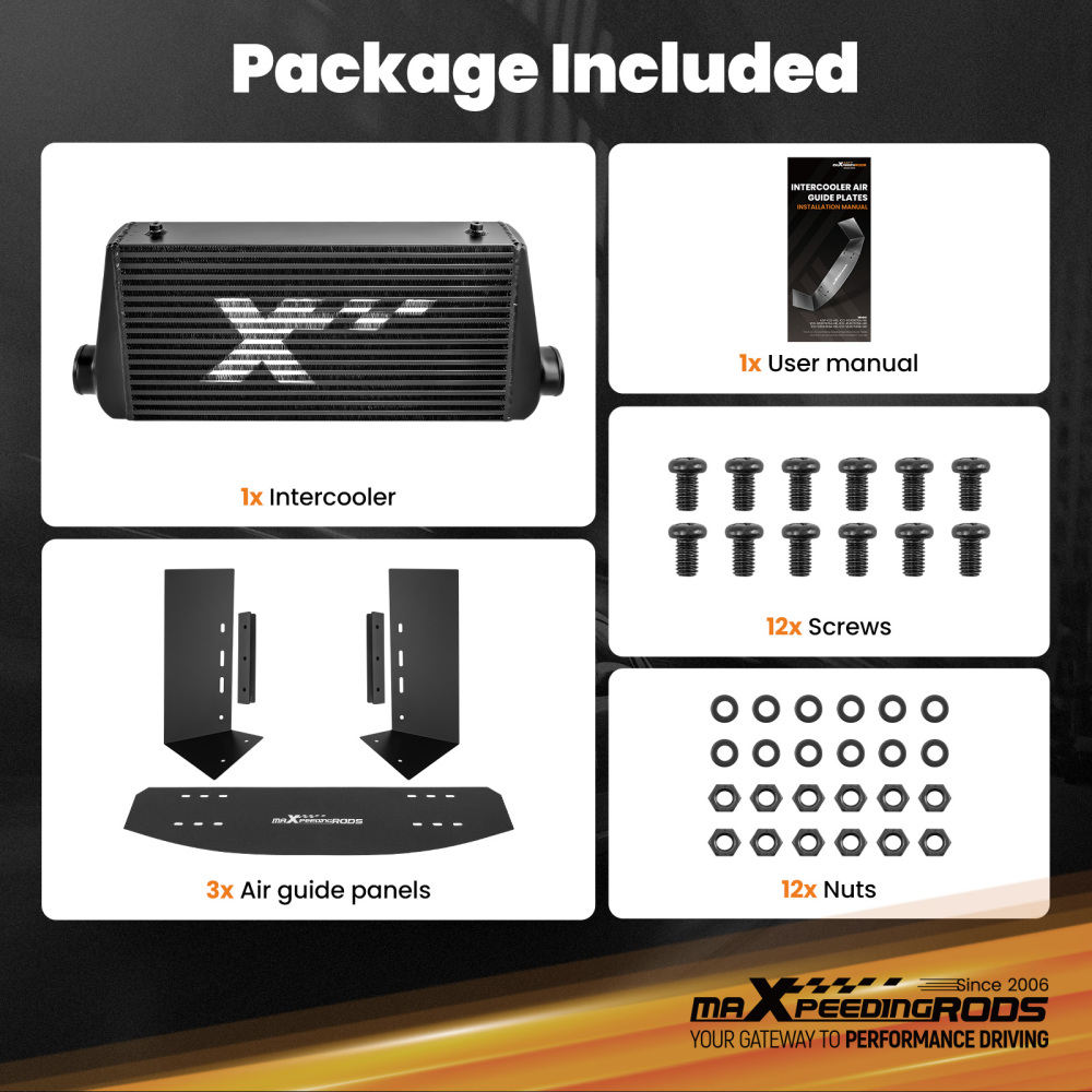 Universal Intercooler 600x300x100mm Core W/ Air Guide Plates Kit 76.2mm Ports