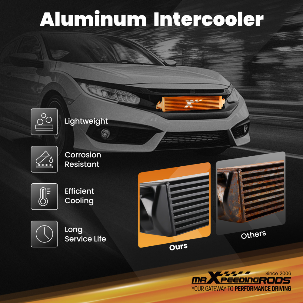 Front MountIntercooler compatible for Honda Civic 1.5L Turbo 2016-2017Bar and Plate