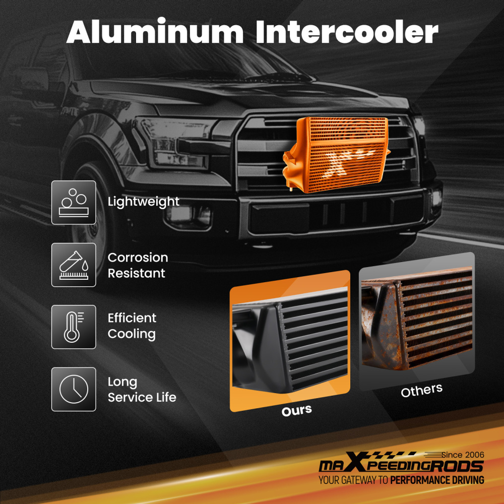 Aluminum BarPlate Intercooler compatible for Ford F-150 EcoBoost 2015-2016 Front