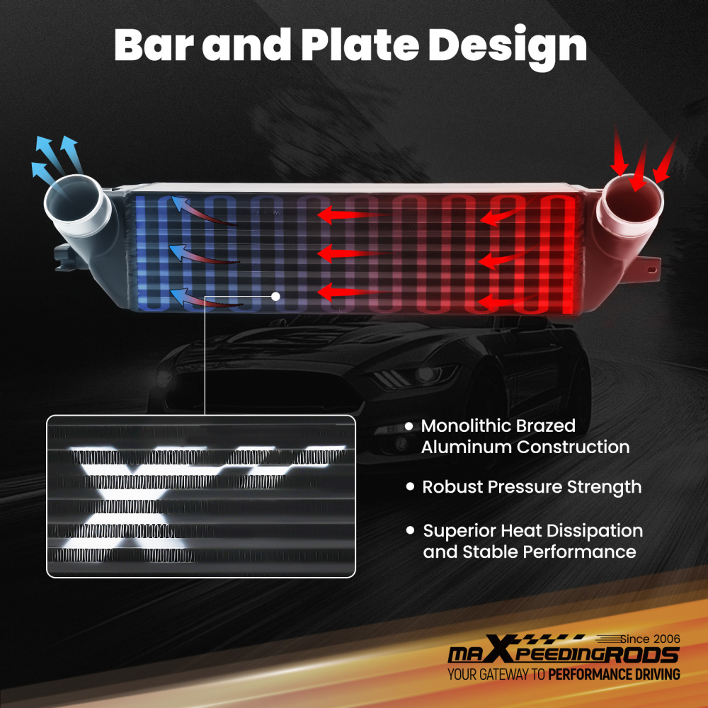 TurboIntercooler ForFord compatible for Mustang EcoBoost 2.3L 15-22 Performance Black