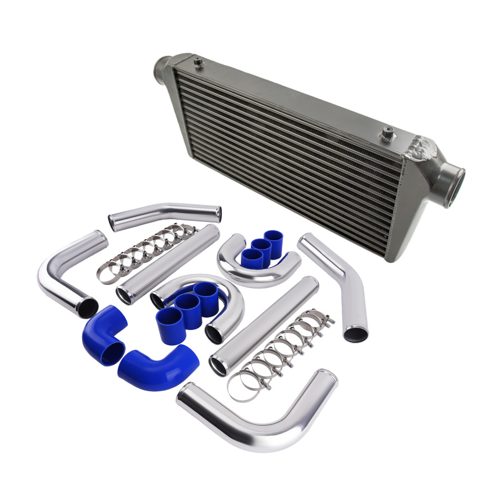 2.5 64mm Turbo Piping Pipe Kit Universal + 600x300x76mm 3 Intercooler Black