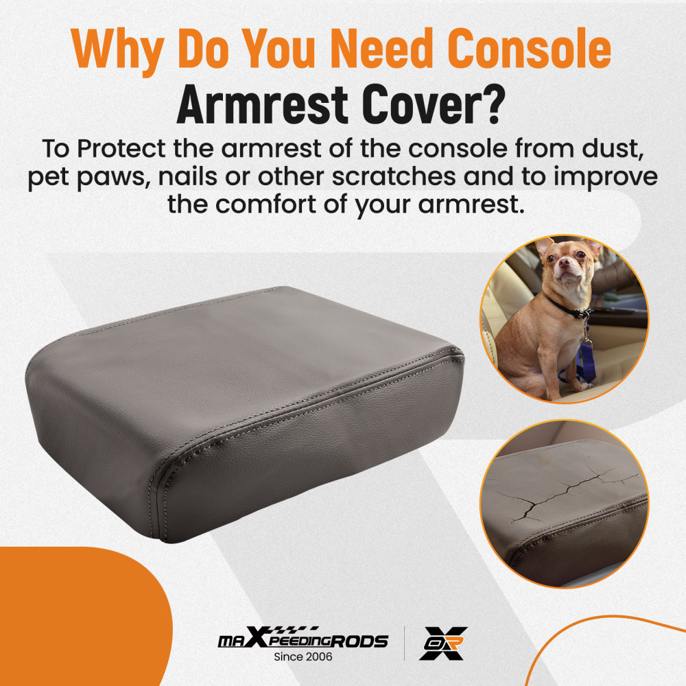 1xGray Leather Center Console Armrest Lid Cover compatible for Toyota Tacoma 2005-2015