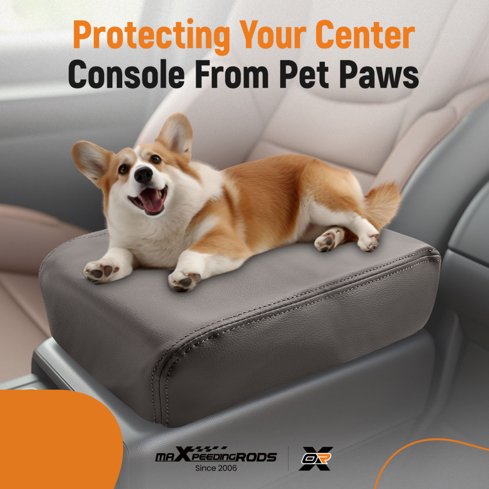 1xGray Leather Center Console Armrest Lid Cover compatible for Toyota Tacoma 2005-2015