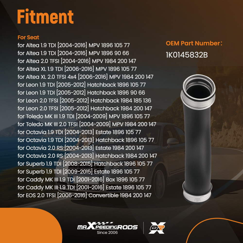 Turbo Intercooler Pipe Boost Hose Pipe compatible for VW Golf MK5 compatible for Seat 1.9TDI 1K0145834B