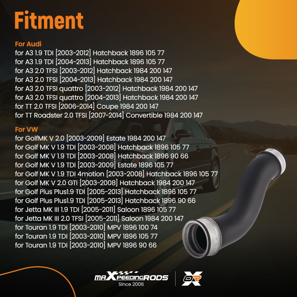 Turbo Intercooler Pipe Boost Hose Pipe compatible for VW Golf MK5 compatible for Seat 1.9TDI 1K0145834B