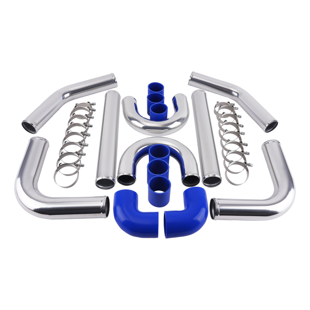 Universal Turbo Boost Intercooler Pipe Kit 2.5 inch 64mm 8 Pcs Aluminum Piping Blue