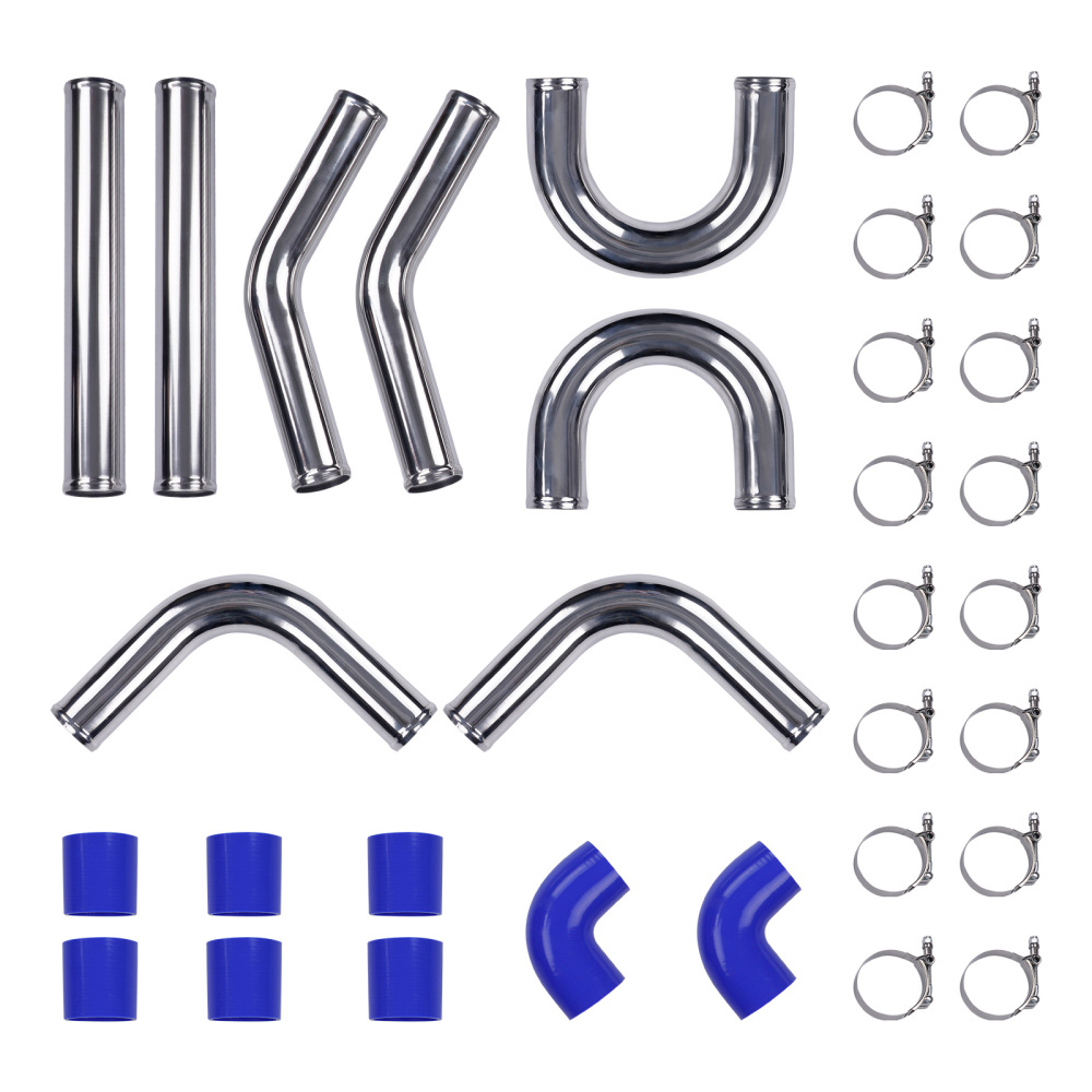Universal Turbo Boost Intercooler Pipe Kit 2.5 inch 64mm 8 Pcs Aluminum Piping Blue