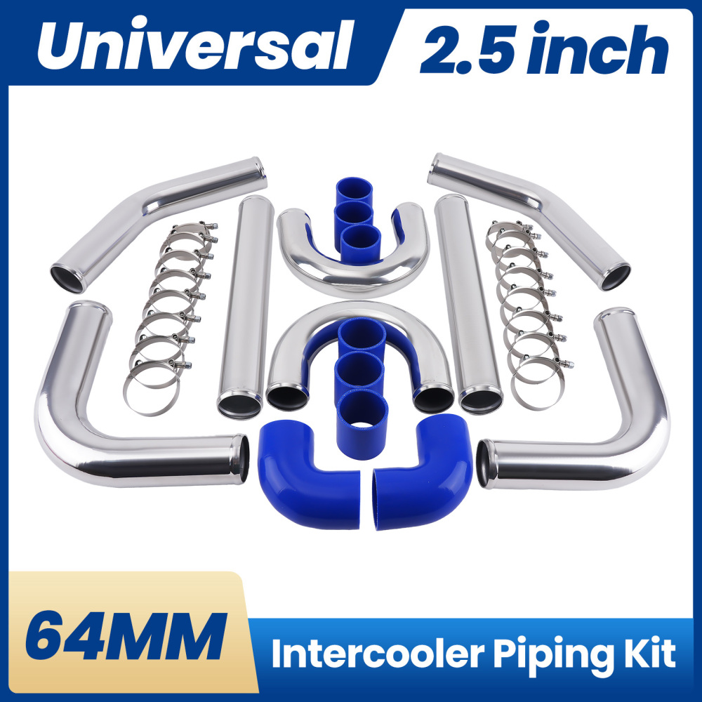 Universal Turbo Boost Intercooler Pipe Kit 2.5 inch 64mm 8 Pcs Aluminum Piping Blue