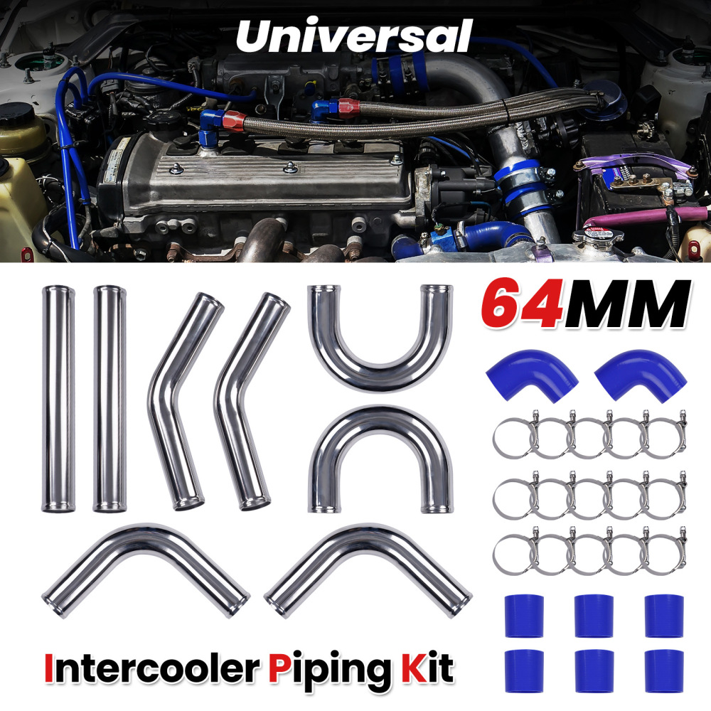 Universal Turbo Boost Intercooler Pipe Kit 2.5 inch 64mm 8 Pcs Aluminum Piping Blue