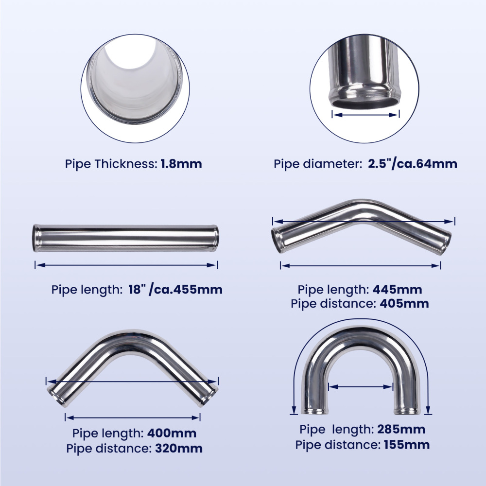 UNIVERSAL TURBO BOOST INTERCOOLER PIPING PIPE KIT 2.5 INCH 64mm Aluminum 8PCS
