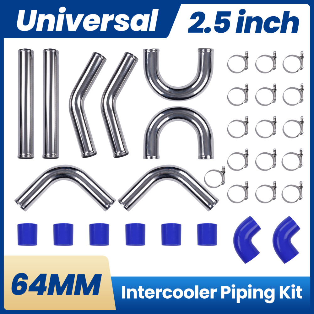UNIVERSAL TURBO BOOST INTERCOOLER PIPING PIPE KIT 2.5 INCH 64mm Aluminum 8PCS