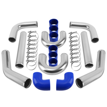 3 76mm Aluminum Universal Intercooler Turbo Piping Pipe and Blue hose and T-Clamp