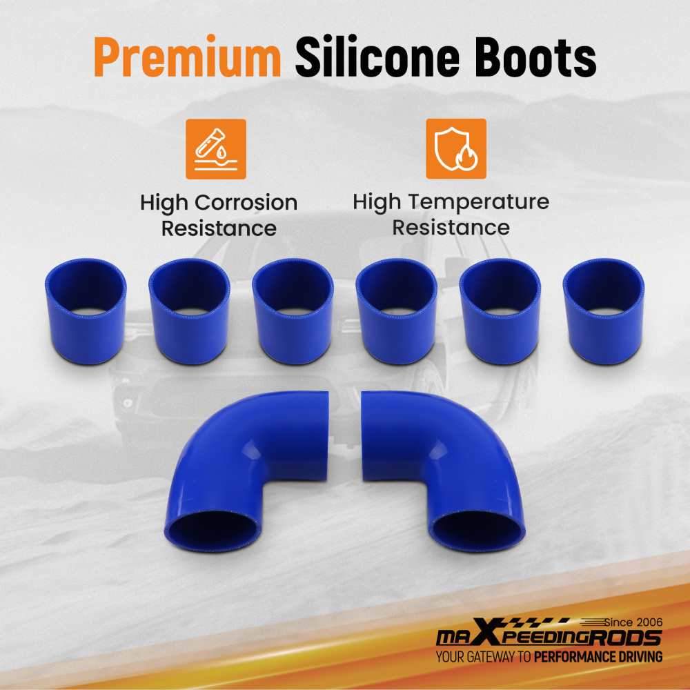 3 76mm Aluminum Universal Intercooler Turbo Piping Pipe and Blue hose and T-Clamp