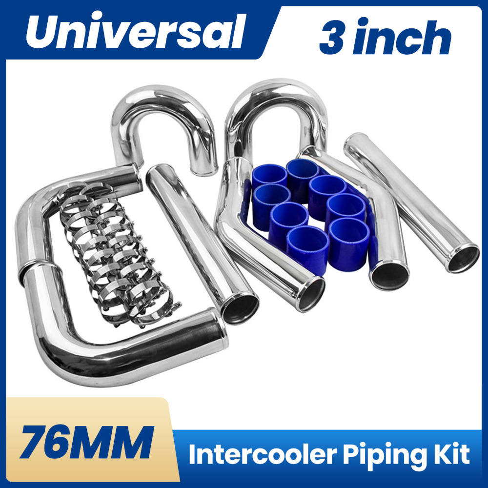 Intercooler Pipe 76mm 3 Inch Aluminum - Intercooler Piping Kit + Blue Hose Kits