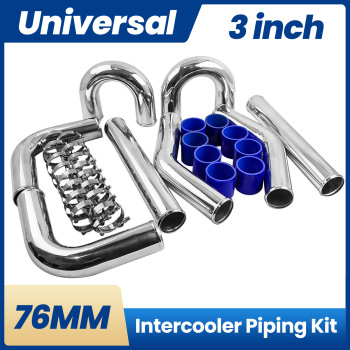 Intercooler Pipe 76mm 3 Inch Aluminum - Intercooler Piping Kit + Blue Hose Kits
