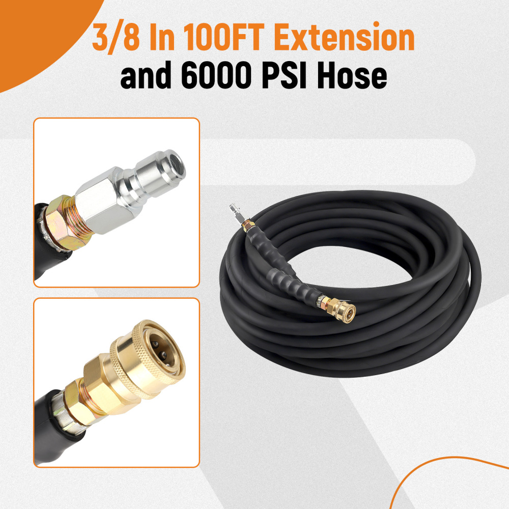 3/8 x 100ft 6000psi HighTemperature Water Pressure Washer Hose Non-Marking