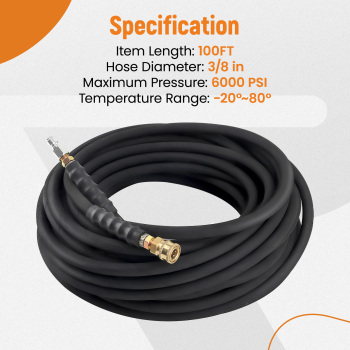 3/8 x 100ft 6000psi HighTemperature Water Pressure Washer Hose Non-Marking