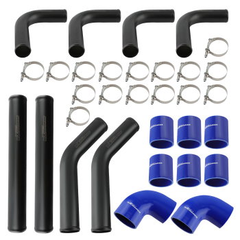 Universal 2.5 63mm Aluminum Intercooler Pipe Tube Kit+Blue HoseClamps