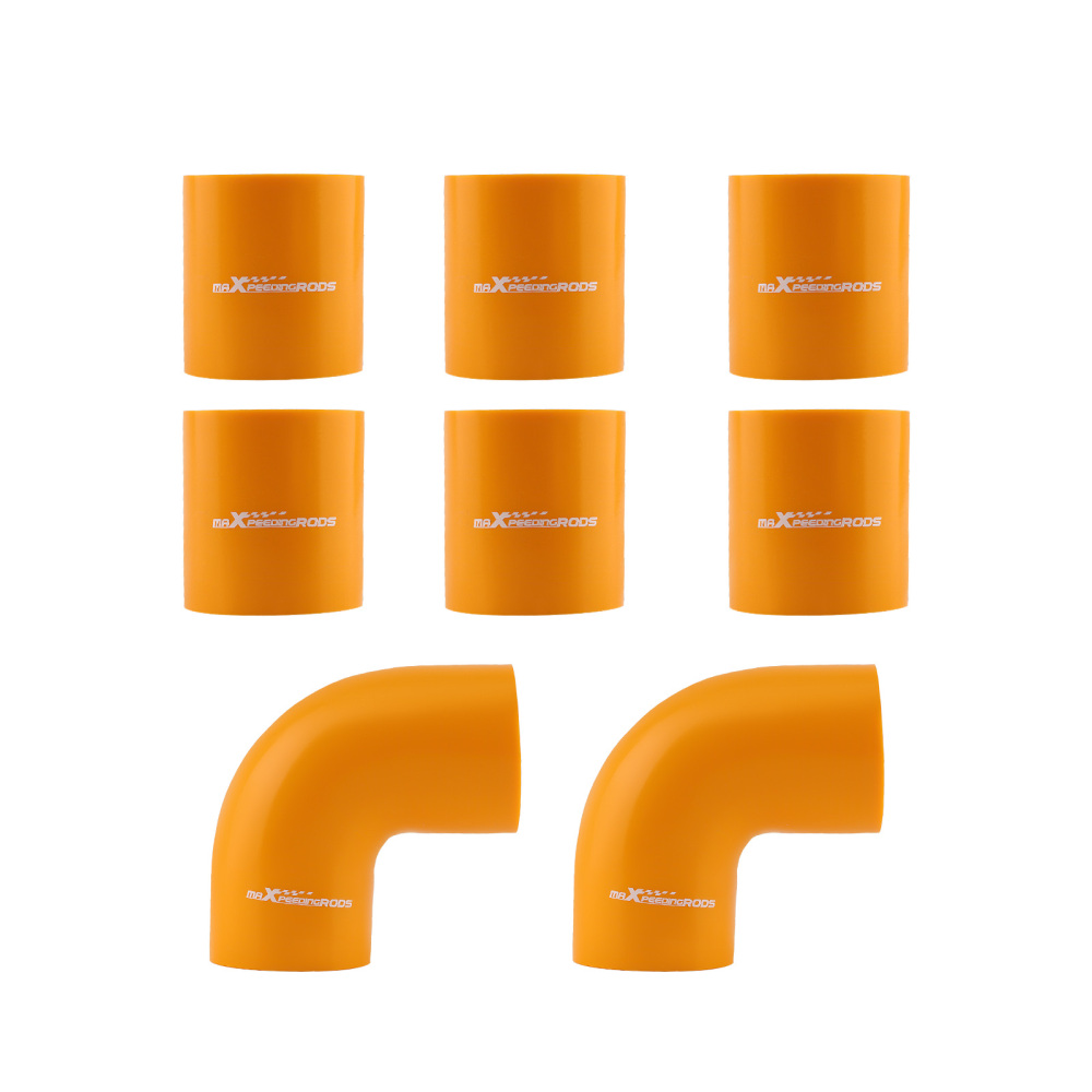 2.5 Inch Universal Aluminum Intercooler Pipe Tube Kit + Silicone HoseClamps