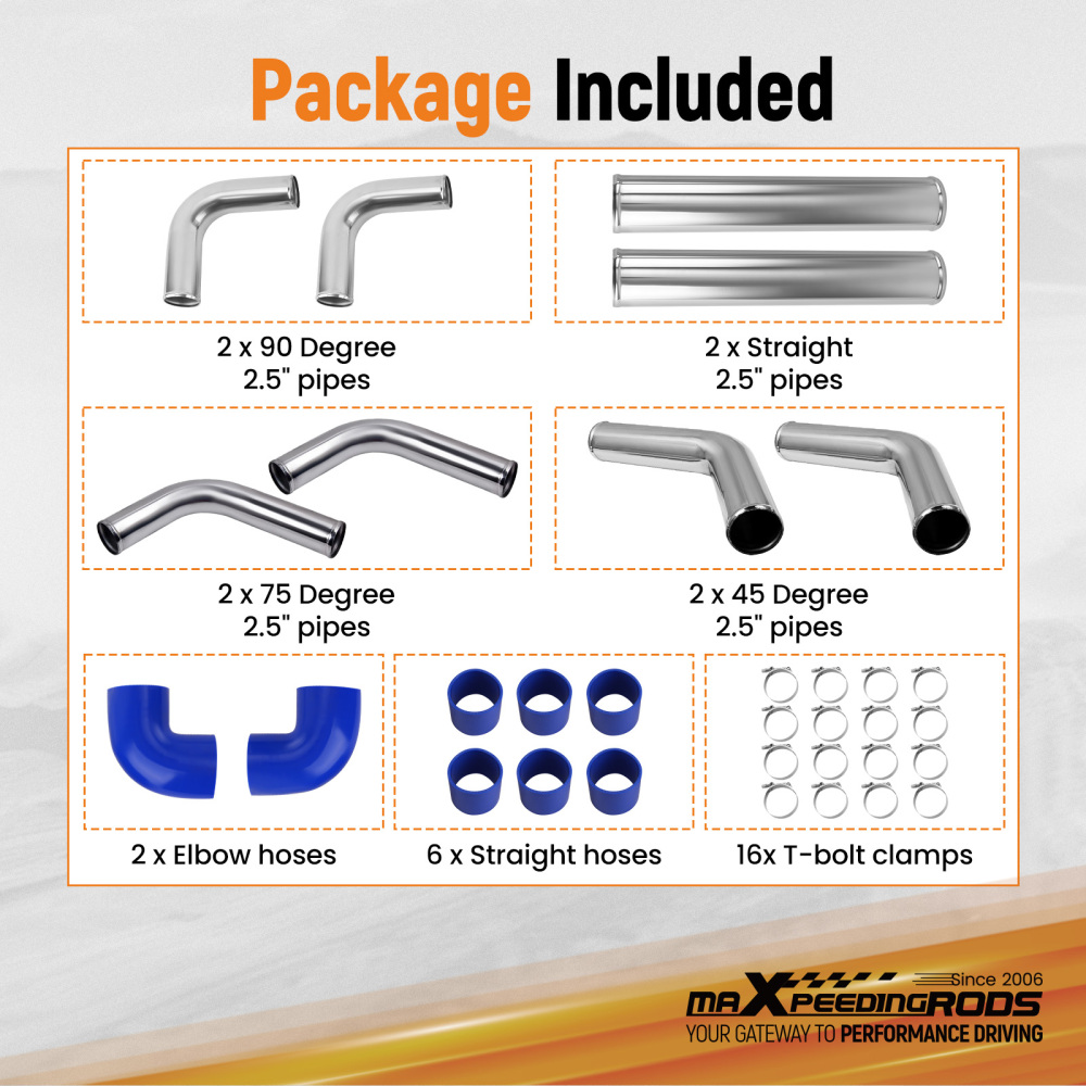 2.5 Universal 8PCS Turbocharger Front Intercooler Pipe Silicone Hose T-Clamp