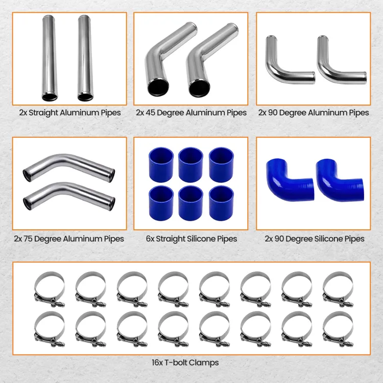 BFO 2.5" Universal Aluminum Intercooler Turbo Piping Kit With Silicone Hoses & T-Clamps