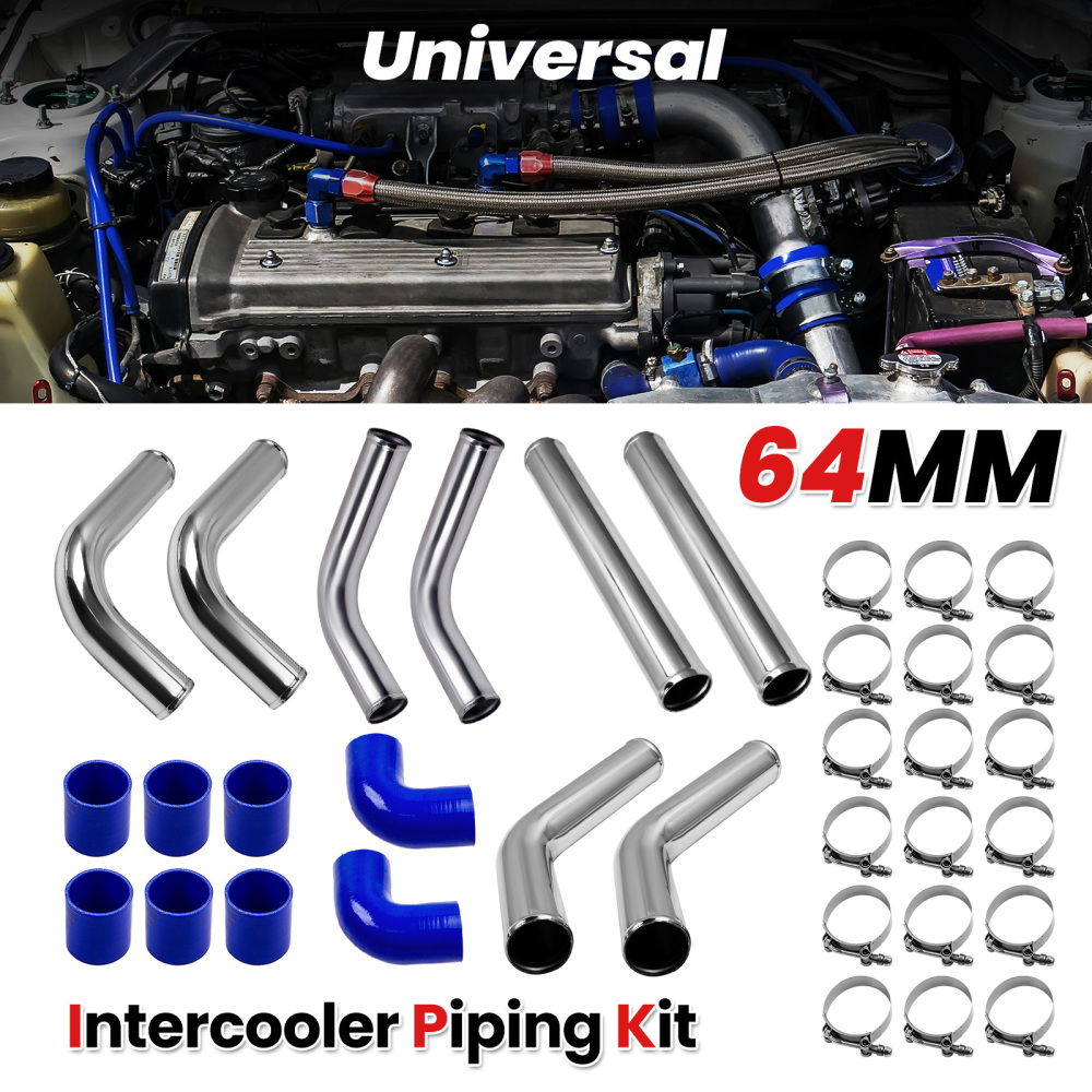 2.5 inch Universal Aluminum Intercooler Turbo Piping pipe Kit+ Silicone+Clamp