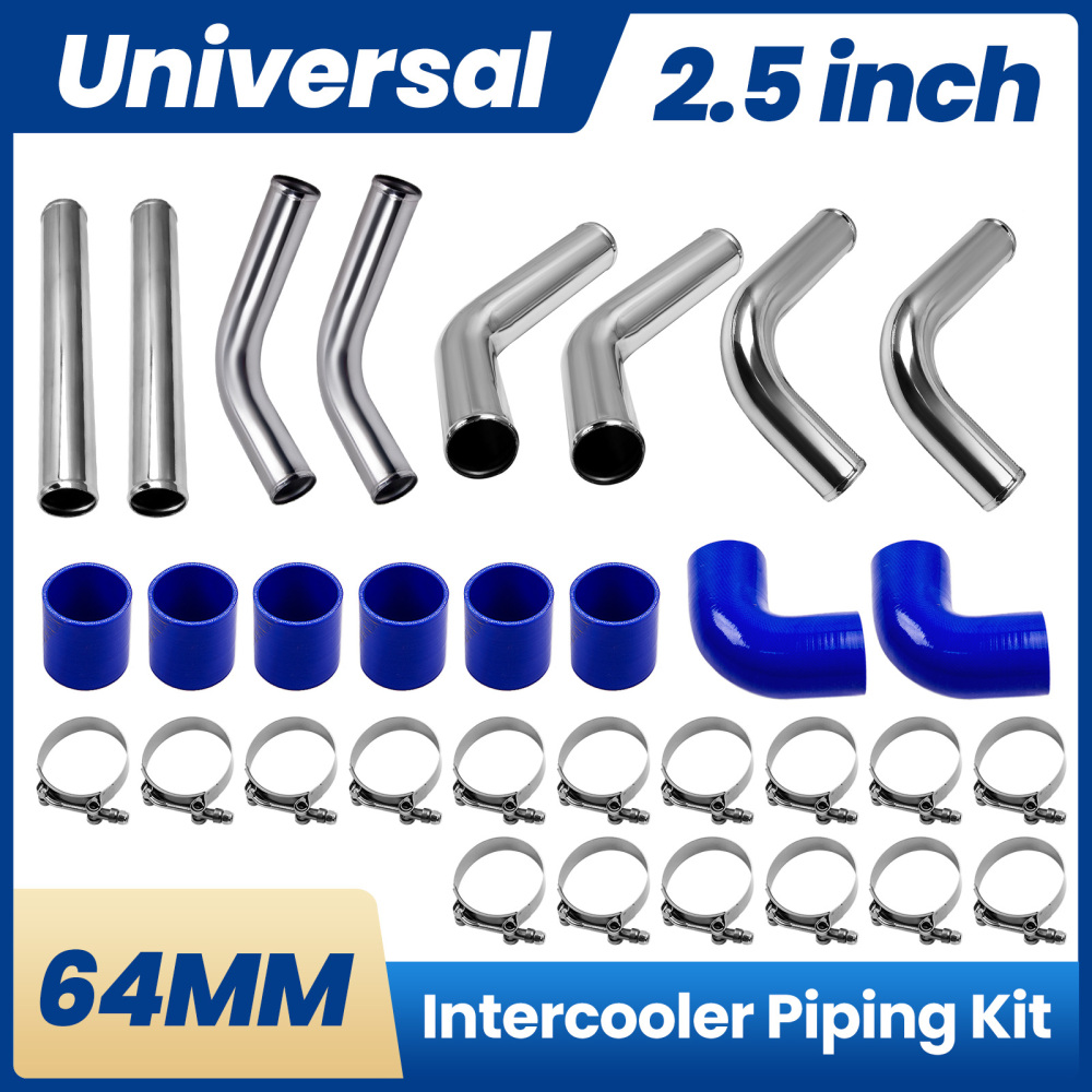 2.5 inch Universal Aluminum Intercooler Turbo Piping pipe Kit+ Silicone+Clamp
