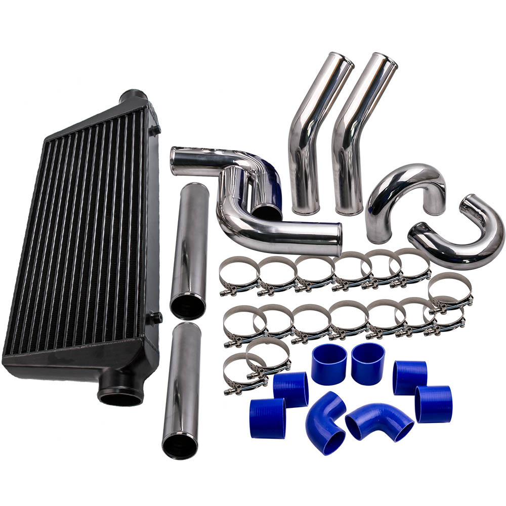 600 x 300 x 76mm Negro Intercooler + 3 76mm Intercooler Piping Kit Hose Kit