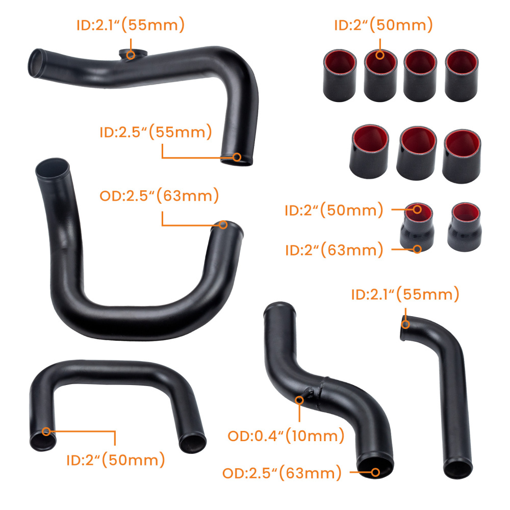 2.5 In/Outlet IntercoolerAluminum Pipe Tube Kit compatible for Honda Del Sol 1993-1997