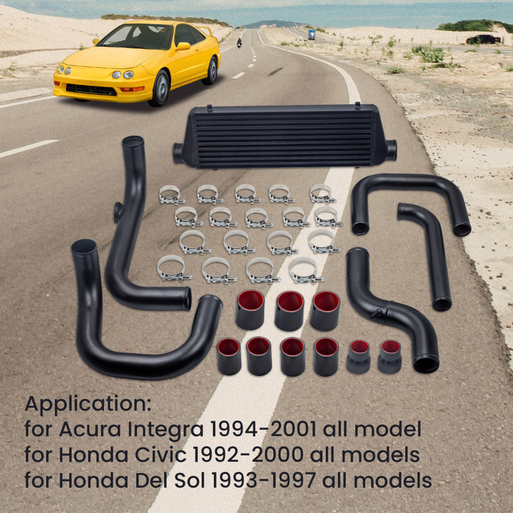 2.5 In/Outlet IntercoolerAluminum Pipe Tube Kit compatible for Honda Del Sol 1993-1997