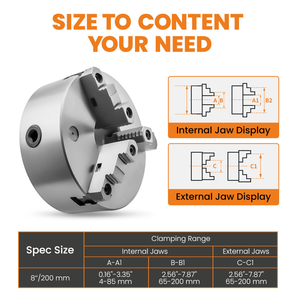 8 3 Jaw Self Centering Lathe Chuck Milling K11-200A Hardened Steel