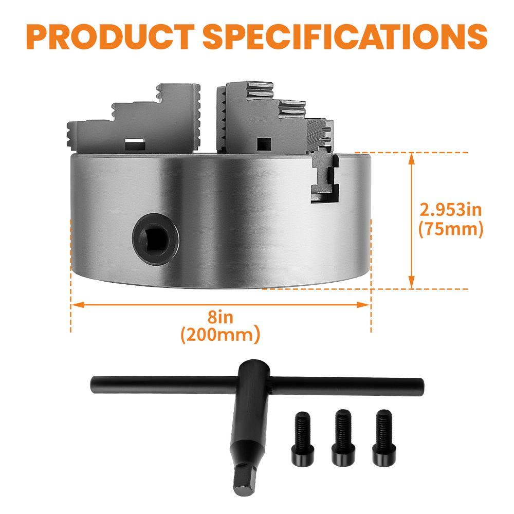 8 3 Jaw Self Centering Lathe Chuck Milling K11-200A Hardened Steel