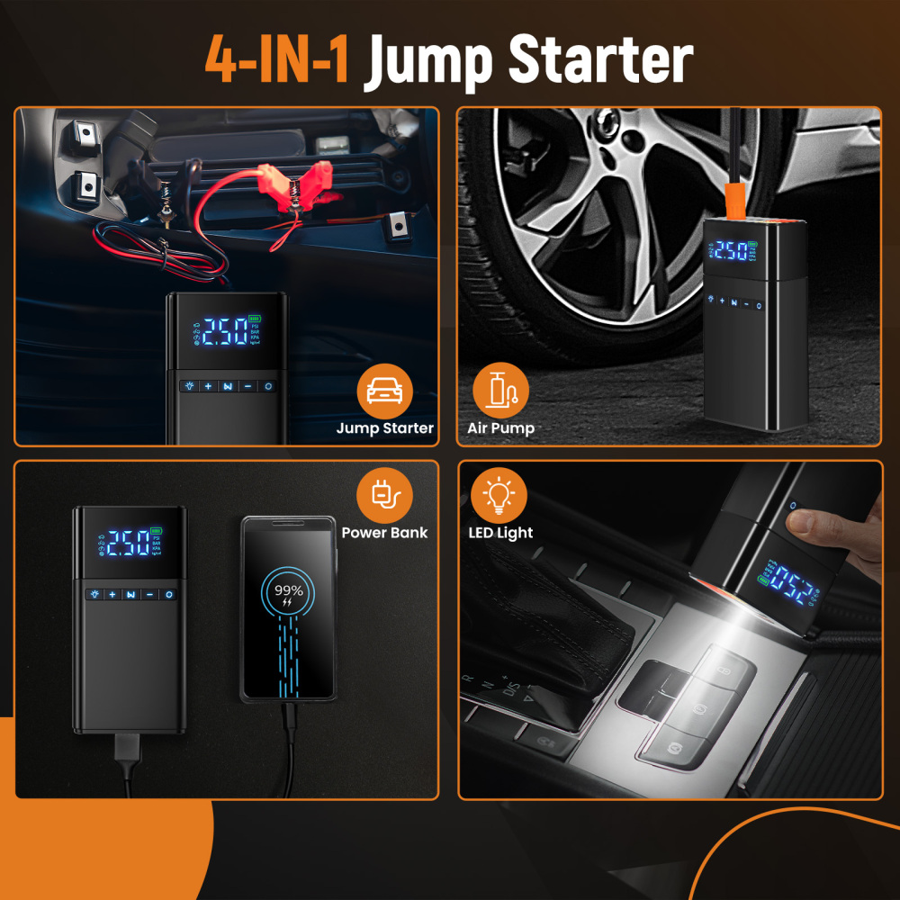 1PCJump Starter with Air Compressor with 150PSI Digital Tire Inflator