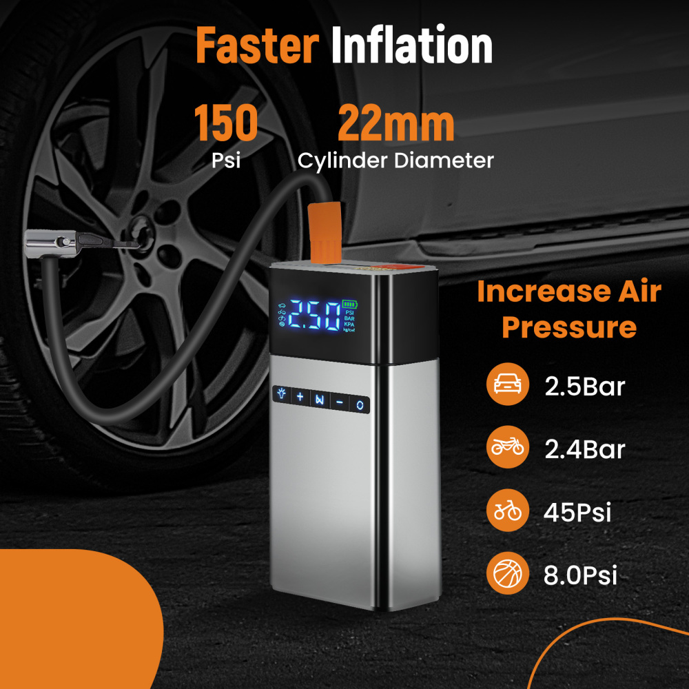 2500A18000mAh Portable Battery Booster with 150PSI Air Pump Power Bank W/LED