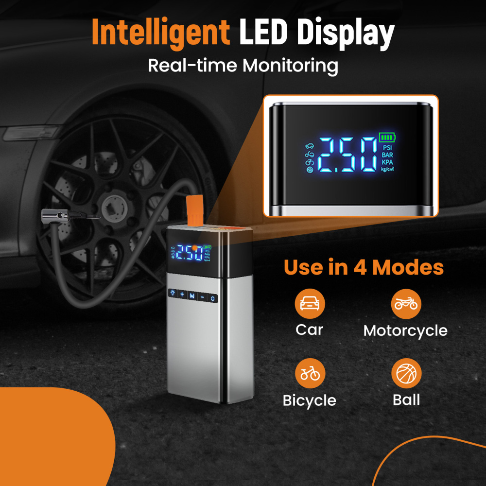 2500A18000mAh Portable Battery Booster with 150PSI Air Pump Power Bank W/LED