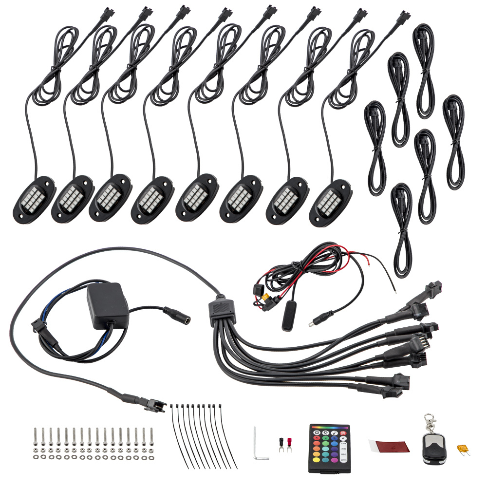 8 Pod RGB LED Rock Light Offroad Wireless Bluetooth Right passenger Left drive