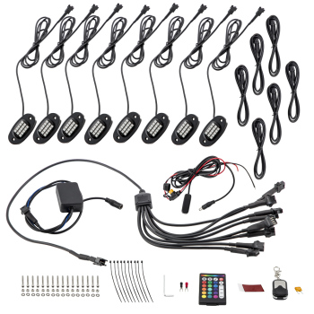 8 Pod RGB LED Rock Light Offroad Wireless Bluetooth Right passenger Left drive