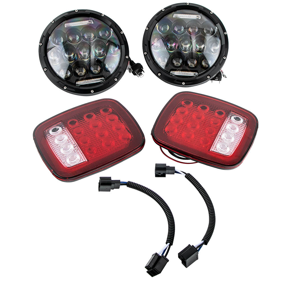 4Pcs 7 inch DC12V LED Headlights + Tail Lights Kit compatible for Jeep CJ-8 1981-1985
